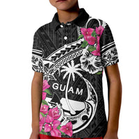 Guam Chamorro Kid Polo Shirt Bougainvillea Black Polynesian Tribal Pattern