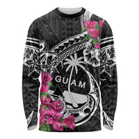 Guam Chamorro Long Sleeve Shirt Bougainvillea Black Polynesian Tribal Pattern