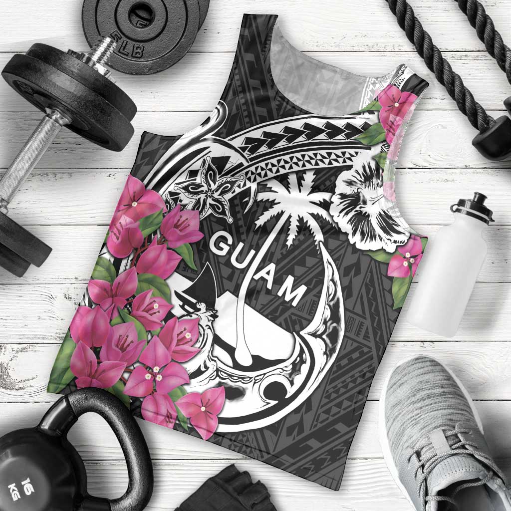 Guam Chamorro Men Tank Top Bougainvillea Black Polynesian Tribal Pattern