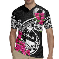 Guam Chamorro Rugby Jersey Bougainvillea Black Polynesian Tribal Pattern