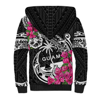 Guam Chamorro Sherpa Hoodie Bougainvillea Black Polynesian Tribal Pattern