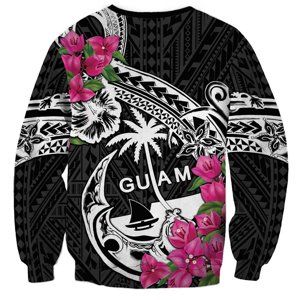 Guam Chamorro Sweatshirt Bougainvillea Black Polynesian Tribal Pattern