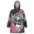 Guam Chamorro Wearable Blanket Hoodie Bougainvillea Black Polynesian Tribal Pattern
