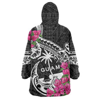 Guam Chamorro Wearable Blanket Hoodie Bougainvillea Black Polynesian Tribal Pattern