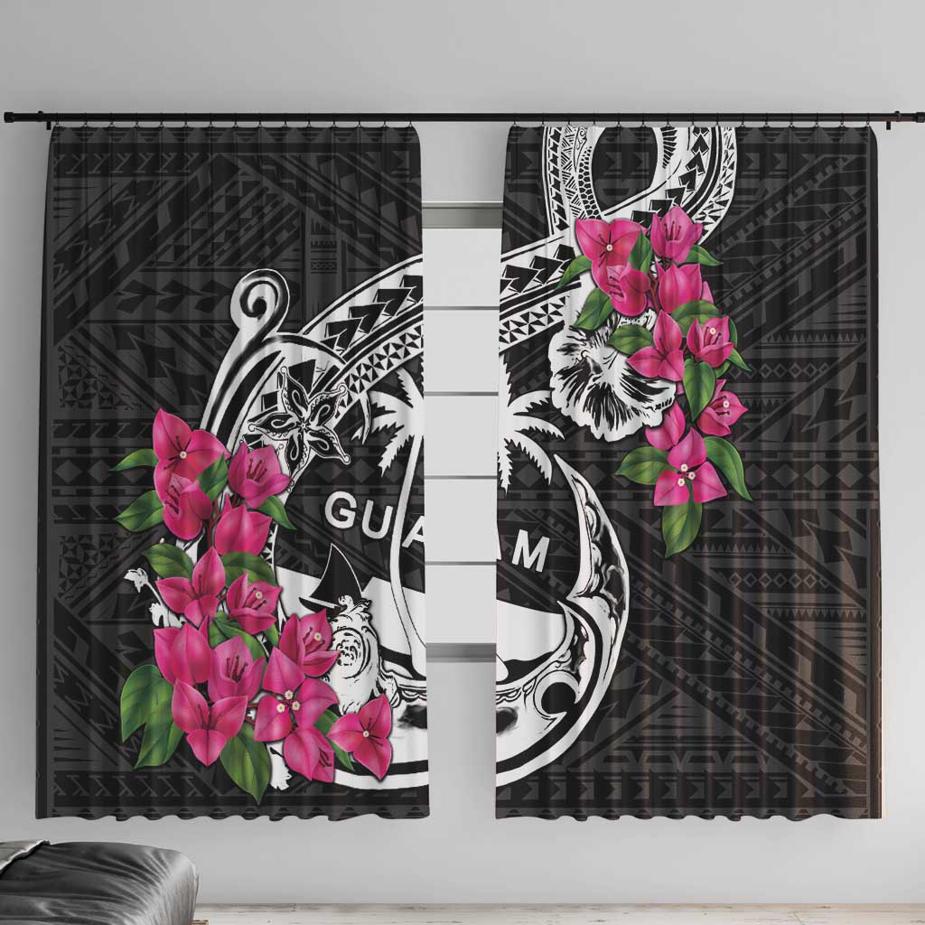 Guam Chamorro Window Curtain Bougainvillea Black Polynesian Tribal Pattern