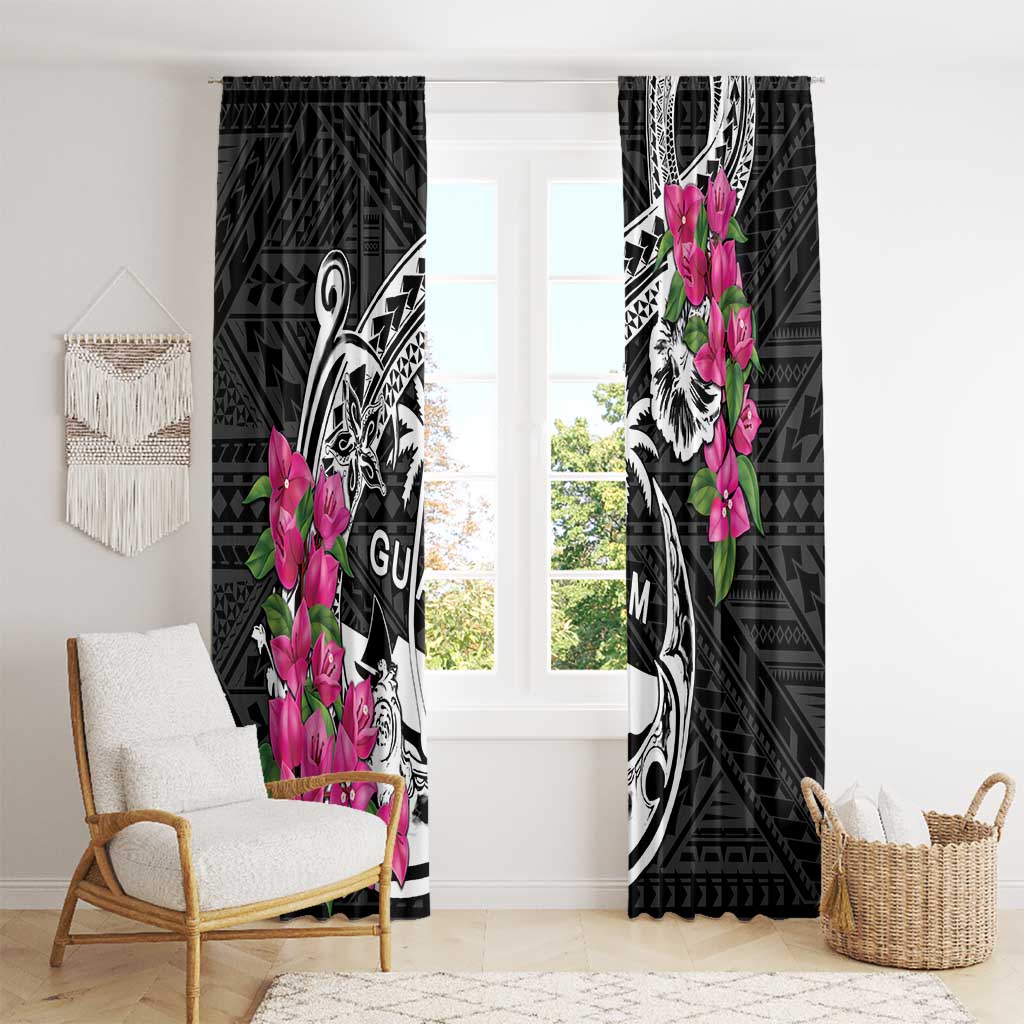 Guam Chamorro Window Curtain Bougainvillea Black Polynesian Tribal Pattern