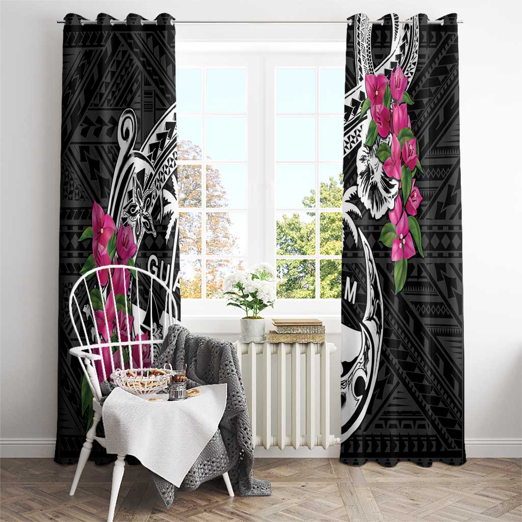 Guam Chamorro Window Curtain Bougainvillea Black Polynesian Tribal Pattern