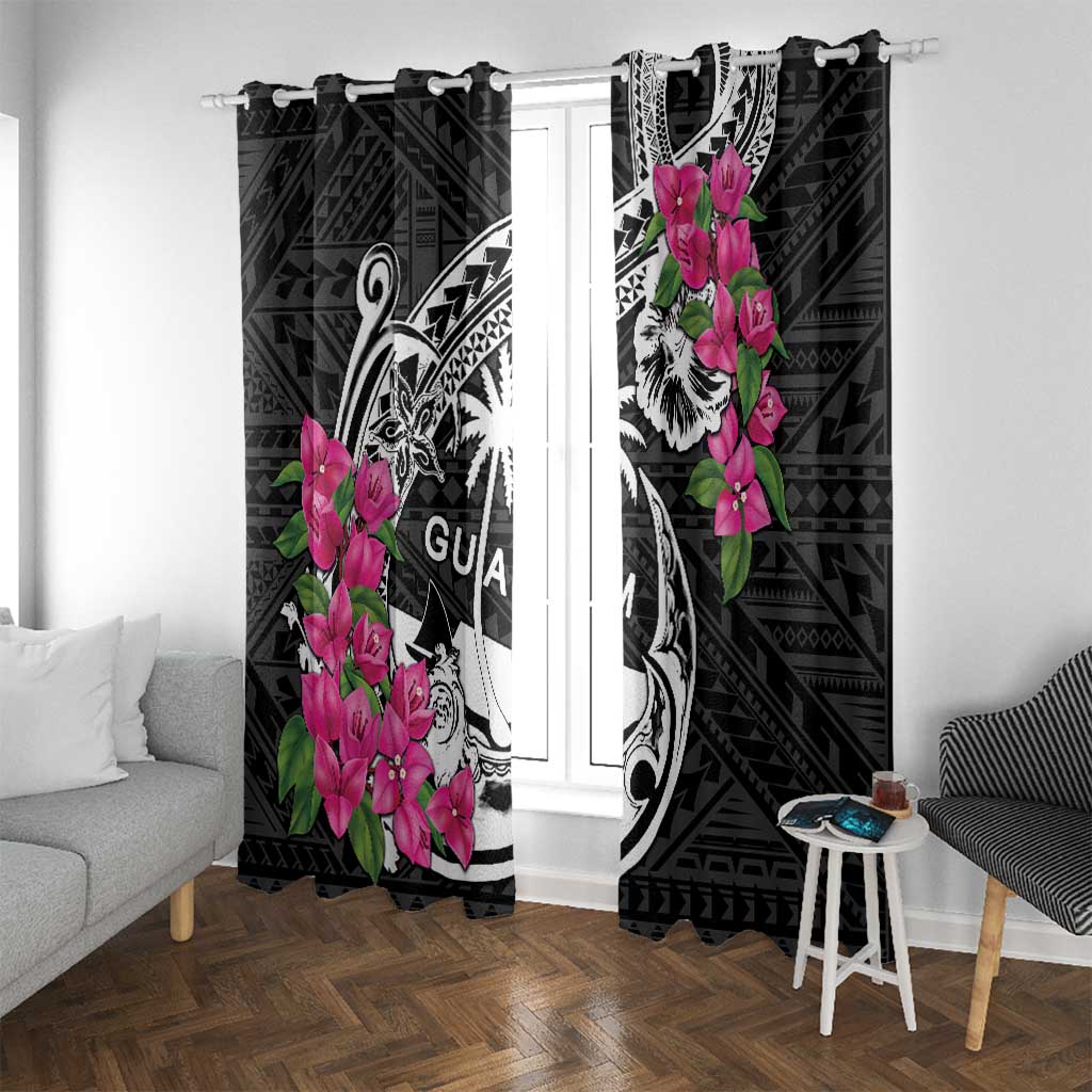 Guam Chamorro Window Curtain Bougainvillea Black Polynesian Tribal Pattern