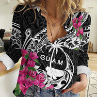 Guam Chamorro Women Casual Shirt Bougainvillea Black Polynesian Tribal Pattern