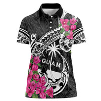 Guam Chamorro Women Polo Shirt Bougainvillea Black Polynesian Tribal Pattern LT05 Female Black - Polynesian Pride