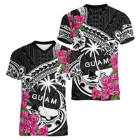 Guam Chamorro Women V-Neck T-Shirt Bougainvillea Black Polynesian Tribal Pattern