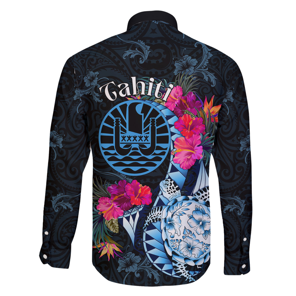 Tahiti Ia Orana Family Matching Long Sleeve Bodycon Dress and Hawaiian Shirt Polynesian Turtle With Coat Of Arms LT05 - Polynesian Pride