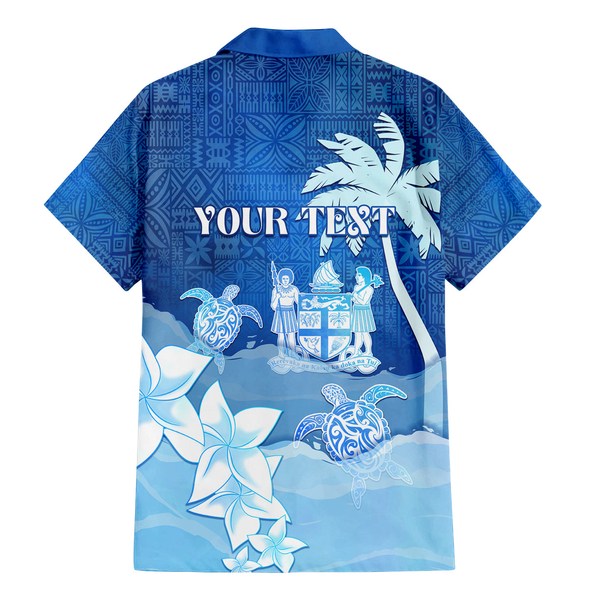 Personalised Bula Fiji Family Matching Mermaid Dress and Hawaiian Shirt Fijian Masi Pattern With Blue Coat Of Arms LT05 - Polynesian Pride