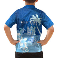 Personalised Bula Fiji Family Matching Tank Maxi Dress and Hawaiian Shirt Fijian Masi Pattern With Blue Coat Of Arms LT05 - Polynesian Pride