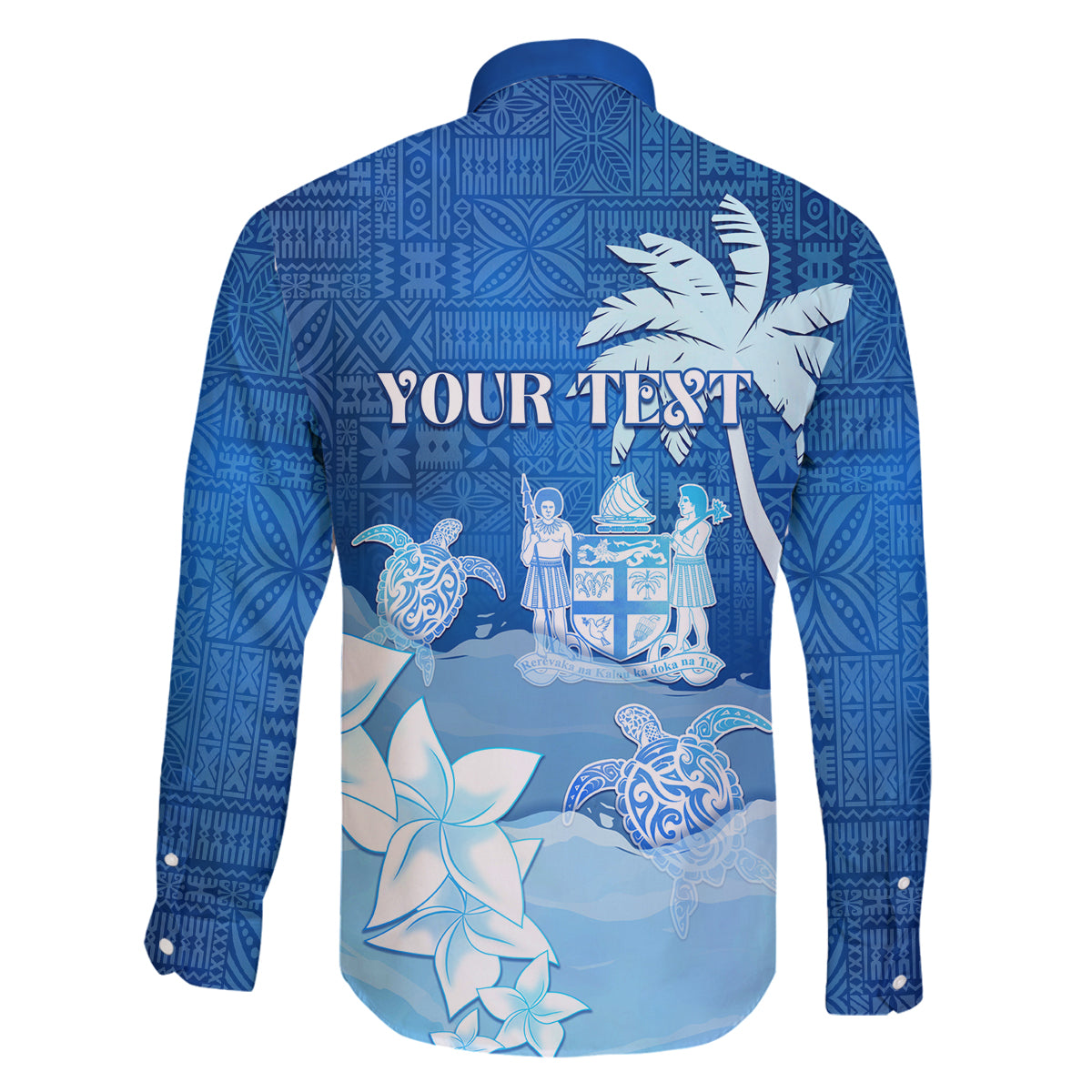 Personalised Bula Fiji Family Matching Tank Maxi Dress and Hawaiian Shirt Fijian Masi Pattern With Blue Coat Of Arms LT05 - Polynesian Pride