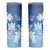 Bula Fiji Skinny Tumbler Fijian Masi Pattern With Blue Coat Of Arms
