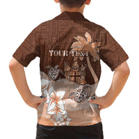 Personalised Bula Fiji Family Matching Short Sleeve Bodycon Dress and Hawaiian Shirt Fijian Masi Pattern With Brown Coat Of Arms LT05 - Polynesian Pride