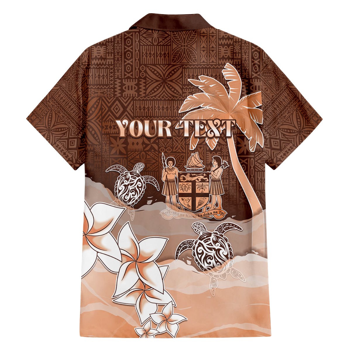 Personalised Bula Fiji Family Matching Tank Maxi Dress and Hawaiian Shirt Fijian Masi Pattern With Brown Coat Of Arms LT05 - Polynesian Pride