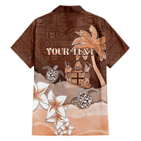 Personalised Bula Fiji Family Matching Tank Maxi Dress and Hawaiian Shirt Fijian Masi Pattern With Brown Coat Of Arms LT05 - Polynesian Pride