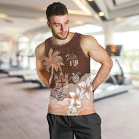 Personalised Bula Fiji Men Tank Top Fijian Masi Pattern With Brown Coat Of Arms LT05 Brown - Polynesian Pride
