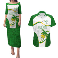 Custom Tailevu Rugby Couples Matching Puletasi and Hawaiian Shirt Fiji Tapa Pattern LT05 Green - Polynesian Pride