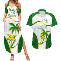 Custom Tailevu Rugby Couples Matching Summer Maxi Dress and Hawaiian Shirt Fiji Tapa Pattern LT05 Green - Polynesian Pride