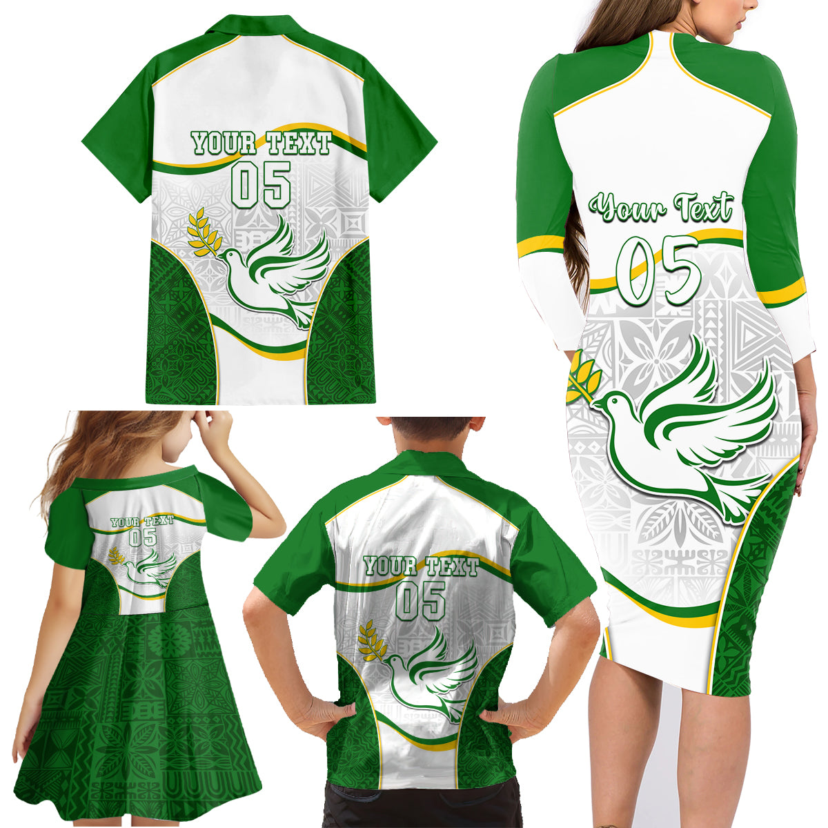 Custom Tailevu Rugby Family Matching Long Sleeve Bodycon Dress and Hawaiian Shirt Fiji Tapa Pattern LT05 - Polynesian Pride