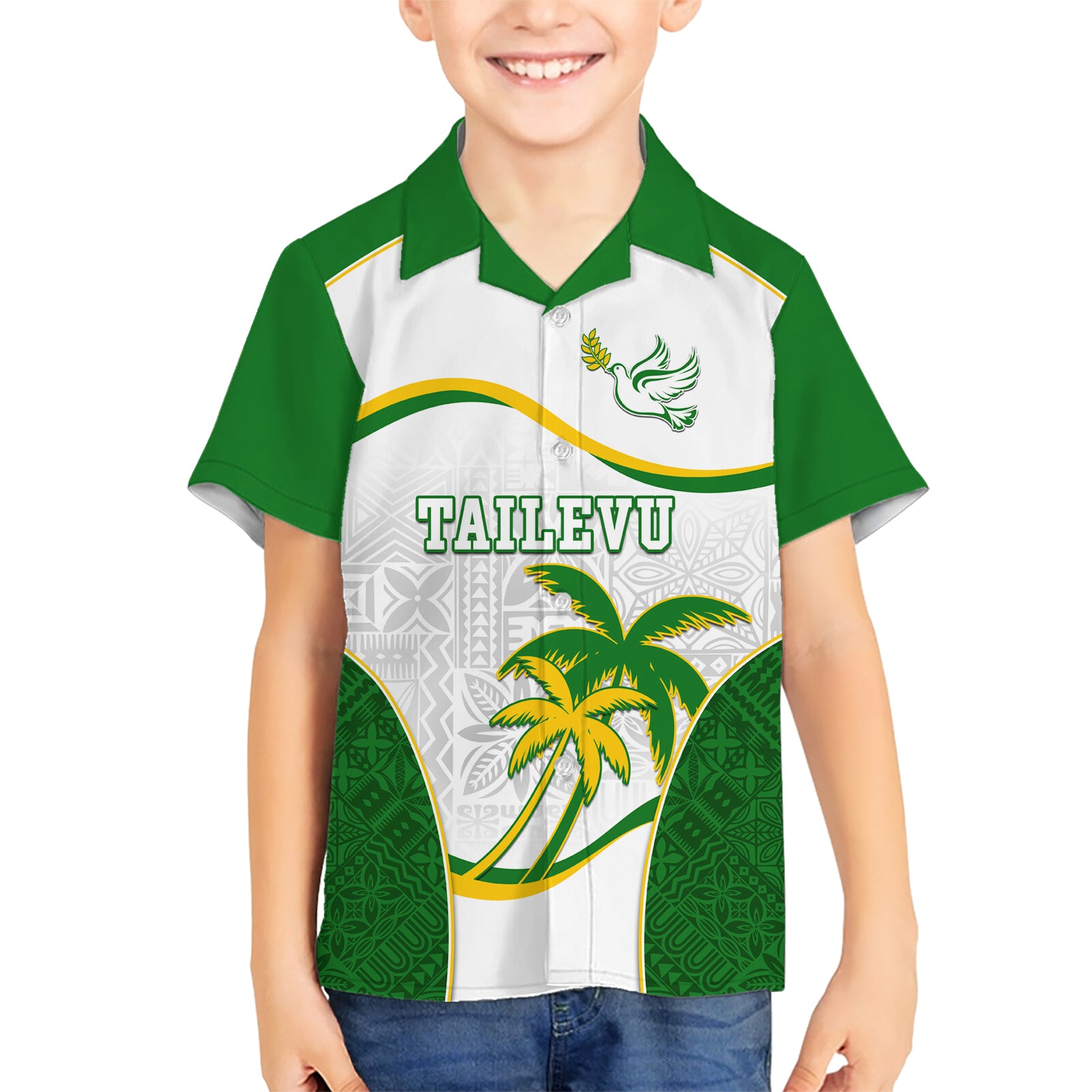 Custom Tailevu Rugby Kid Hawaiian Shirt Fiji Tapa Pattern LT05 Kid Green - Polynesian Pride
