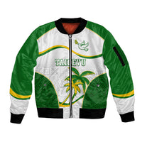 Custom Tailevu Rugby Sleeve Zip Bomber Jacket Fiji Tapa Pattern LT05 Unisex Green - Polynesian Pride