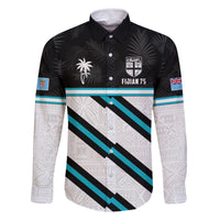 Custom Fiji Rugby Family Matching Off Shoulder Maxi Dress and Hawaiian Shirt Fijian 7s With Tapa Pattern LT05 Dad's Shirt - Long Sleeve White - Polynesian Pride