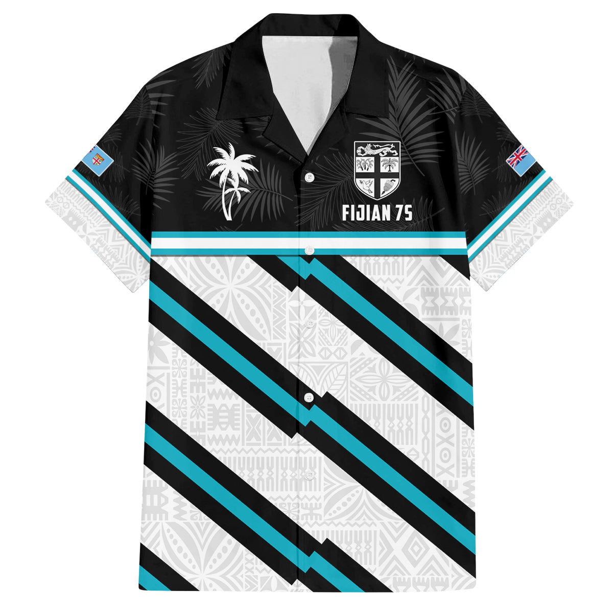 Custom Fiji Rugby Family Matching Tank Maxi Dress and Hawaiian Shirt Fijian 7s With Tapa Pattern LT05 Dad's Shirt - Short Sleeve White - Polynesian Pride