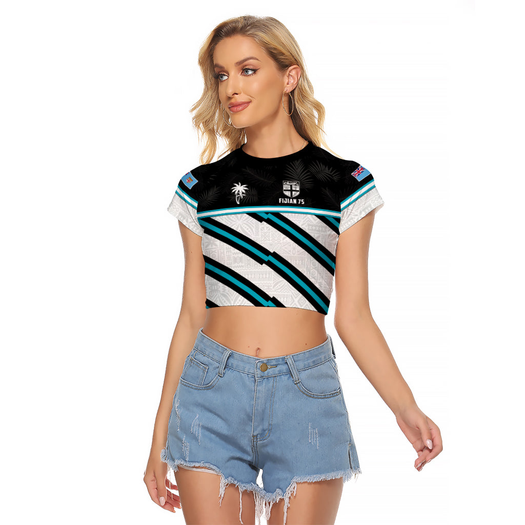 Custom Fiji Rugby Raglan Cropped T Shirt Fijian 7s With Tapa Pattern LT05 Female White - Polynesian Pride