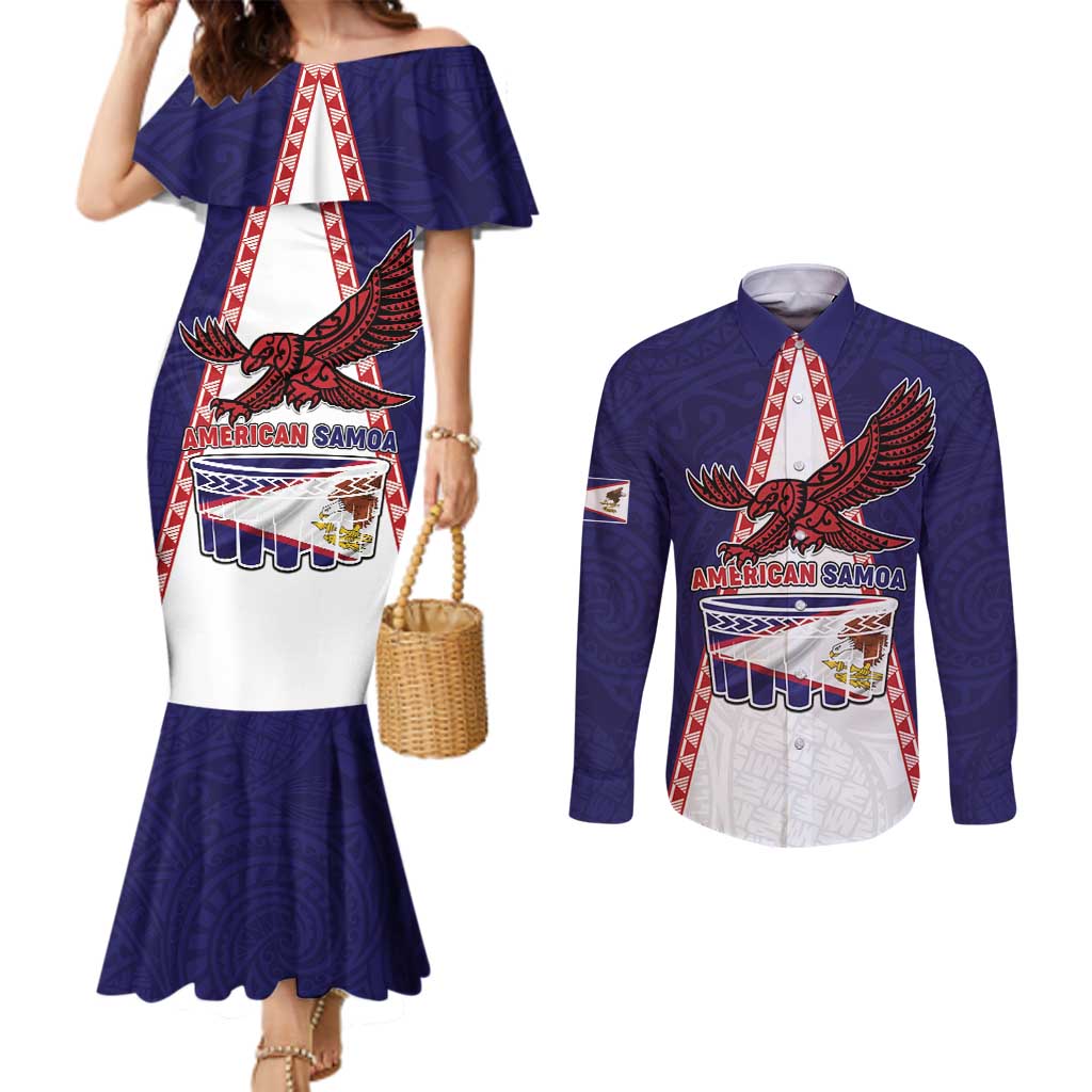 Personalised American Samoa Flag Day Couples Matching Mermaid Dress and Long Sleeve Button Shirt Flag Style