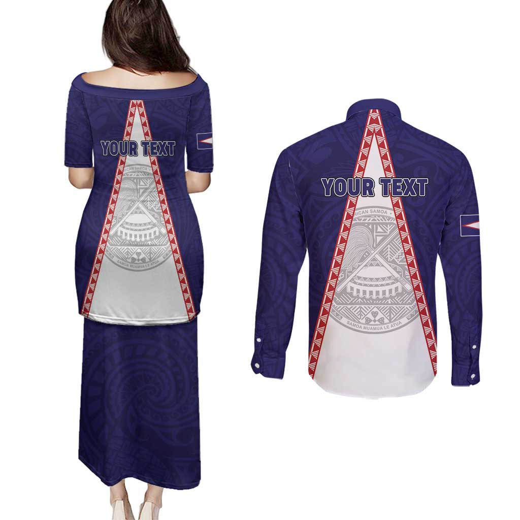 Personalised American Samoa Flag Day Couples Matching Puletasi and Long Sleeve Button Shirt Flag Style