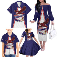 Personalised American Samoa Flag Day Family Matching Off The Shoulder Long Sleeve Dress and Hawaiian Shirt Flag Style LT05 - Polynesian Pride