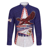 Personalised American Samoa Flag Day Family Matching Off The Shoulder Long Sleeve Dress and Hawaiian Shirt Flag Style LT05 Dad's Shirt - Long Sleeve Blue - Polynesian Pride