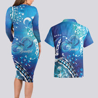 Polynesia Autism Awareness Couples Matching Long Sleeve Bodycon Dress and Hawaiian Shirt Be In Awe Of My 'Tism LT05 - Polynesian Pride