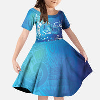 Polynesia Autism Awareness Family Matching Long Sleeve Bodycon Dress and Hawaiian Shirt Be In Awe Of My 'Tism LT05 Daughter's Dress Blue - Polynesian Pride