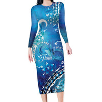 Polynesia Autism Awareness Family Matching Long Sleeve Bodycon Dress and Hawaiian Shirt Be In Awe Of My 'Tism LT05 Mom's Dress Blue - Polynesian Pride
