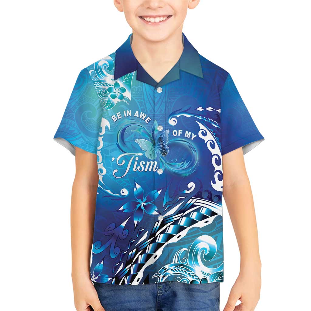 Polynesia Autism Awareness Family Matching Long Sleeve Bodycon Dress and Hawaiian Shirt Be In Awe Of My 'Tism LT05 Son's Shirt Blue - Polynesian Pride