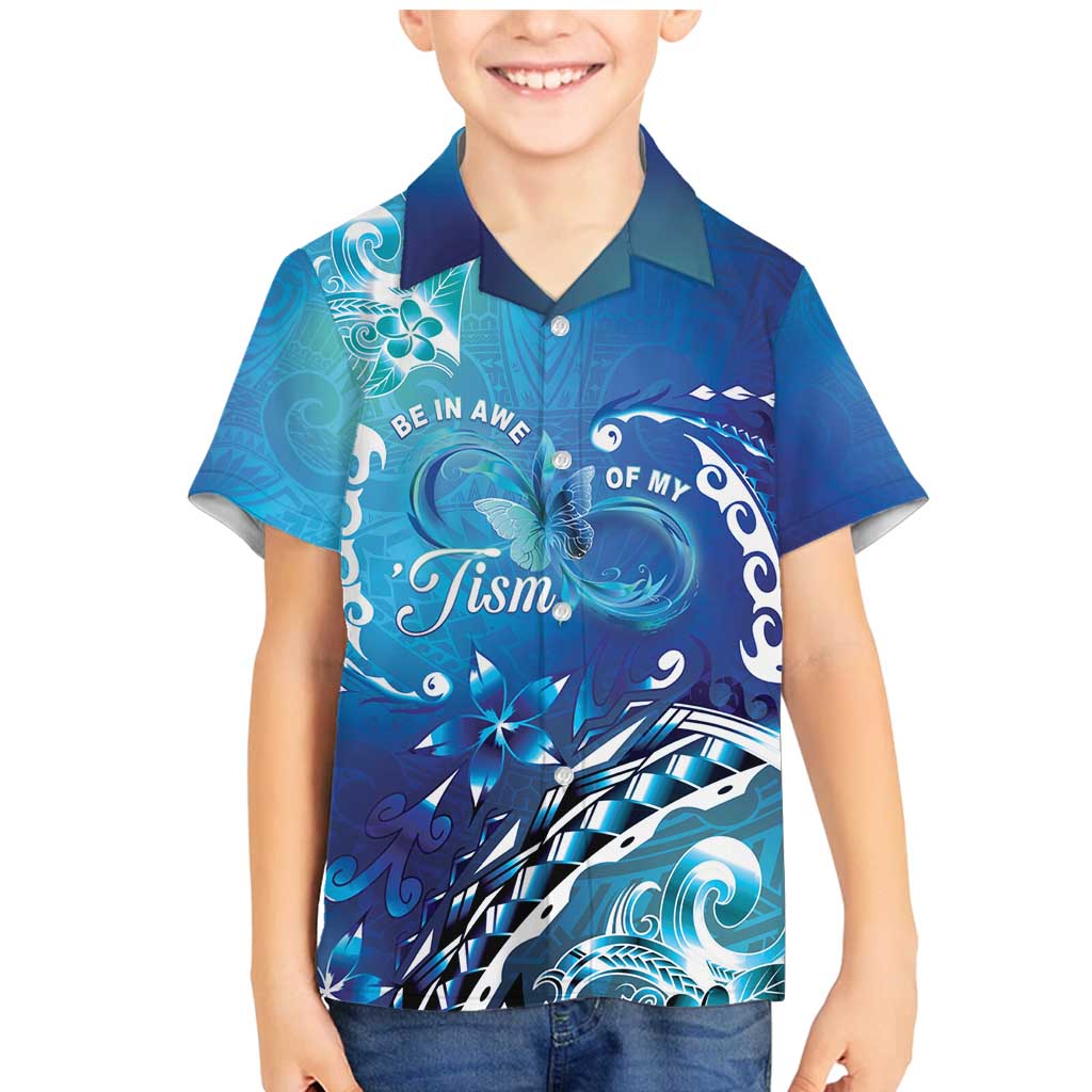Polynesia Autism Awareness Family Matching Mermaid Dress and Hawaiian Shirt Be In Awe Of My 'Tism LT05 Son's Shirt Blue - Polynesian Pride