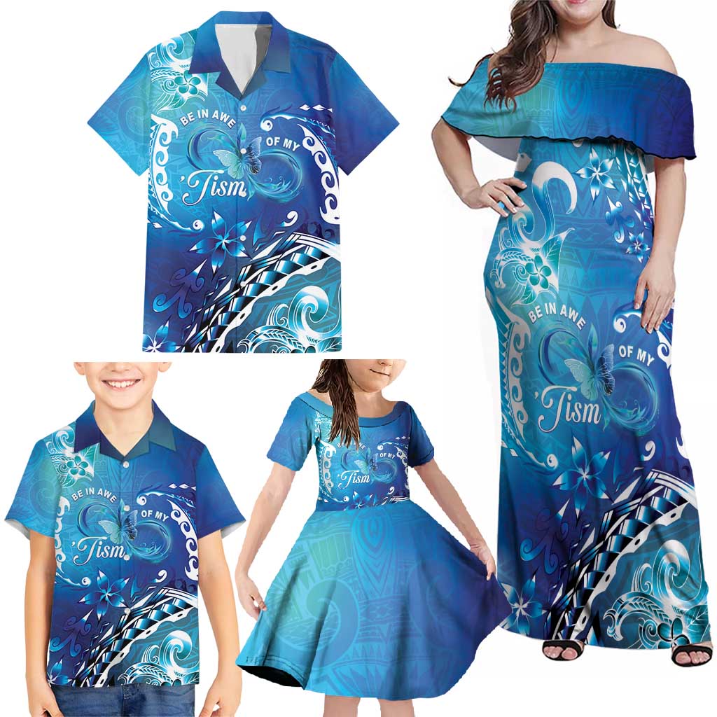 Polynesia Autism Awareness Family Matching Off Shoulder Maxi Dress and Hawaiian Shirt Be In Awe Of My 'Tism LT05 - Polynesian Pride