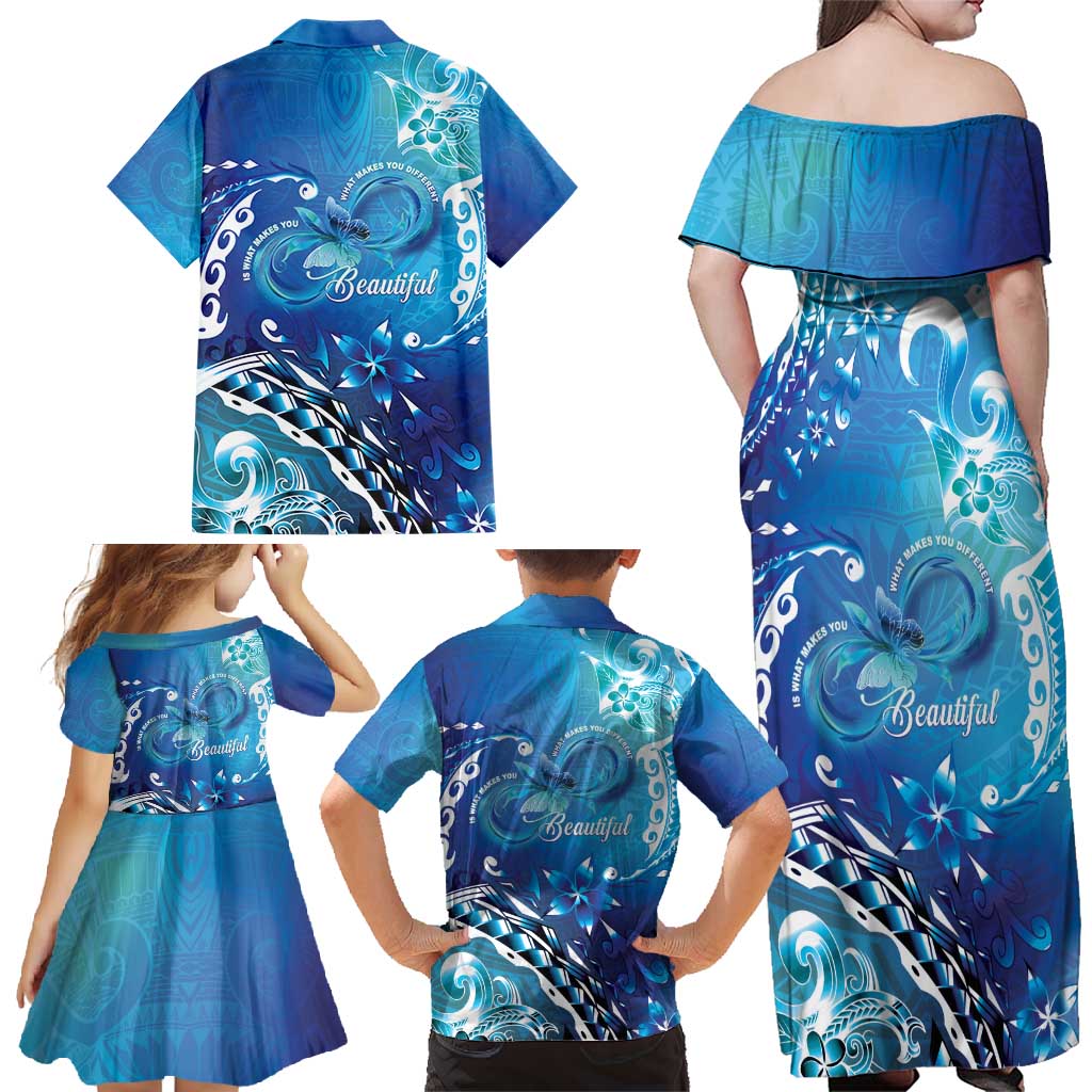 Polynesia Autism Awareness Family Matching Off Shoulder Maxi Dress and Hawaiian Shirt Be In Awe Of My 'Tism LT05 - Polynesian Pride