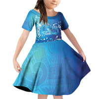Polynesia Autism Awareness Family Matching Off Shoulder Short Dress and Hawaiian Shirt Be In Awe Of My 'Tism LT05 Daughter's Dress Blue - Polynesian Pride