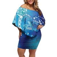 Polynesia Autism Awareness Family Matching Off Shoulder Short Dress and Hawaiian Shirt Be In Awe Of My 'Tism LT05 Mom's Dress Blue - Polynesian Pride