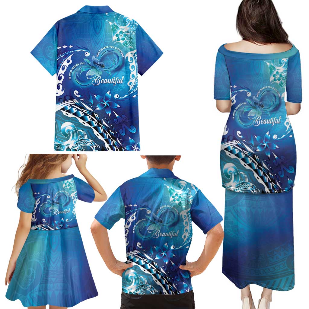Polynesia Autism Awareness Family Matching Puletasi and Hawaiian Shirt Be In Awe Of My 'Tism LT05 - Polynesian Pride