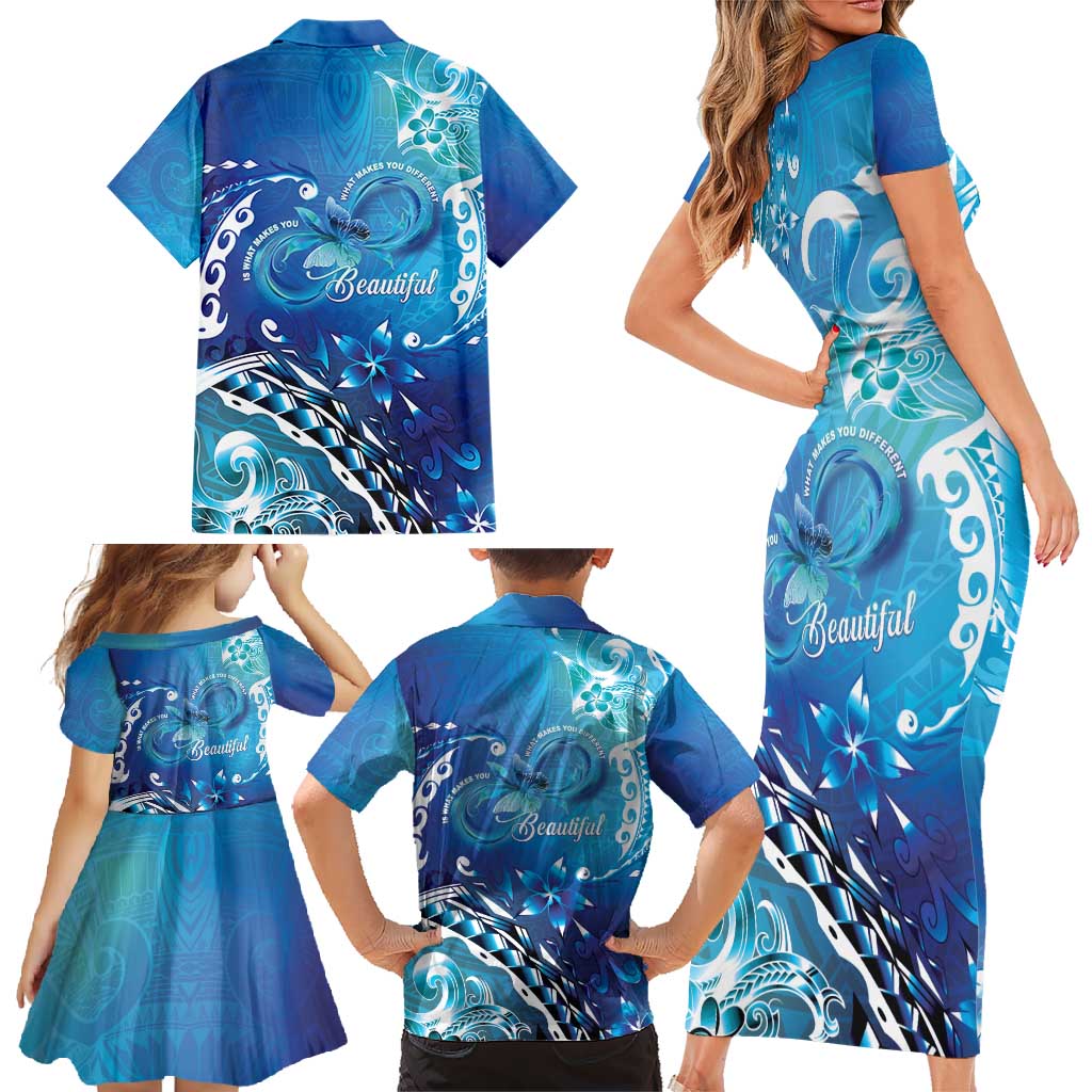 Polynesia Autism Awareness Family Matching Short Sleeve Bodycon Dress and Hawaiian Shirt Be In Awe Of My 'Tism LT05 - Polynesian Pride