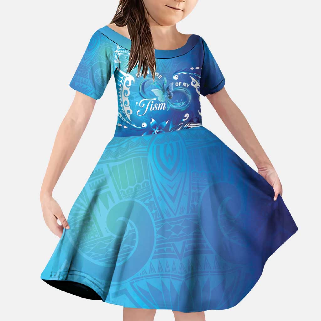 Polynesia Autism Awareness Family Matching Tank Maxi Dress and Hawaiian Shirt Be In Awe Of My 'Tism LT05 Daughter's Dress Blue - Polynesian Pride