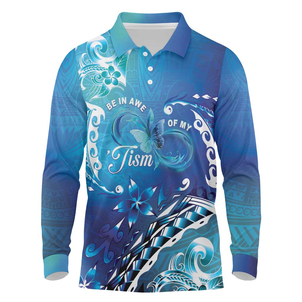 Polynesia Autism Awareness Long Sleeve Polo Shirt Be In Awe Of My 'Tism