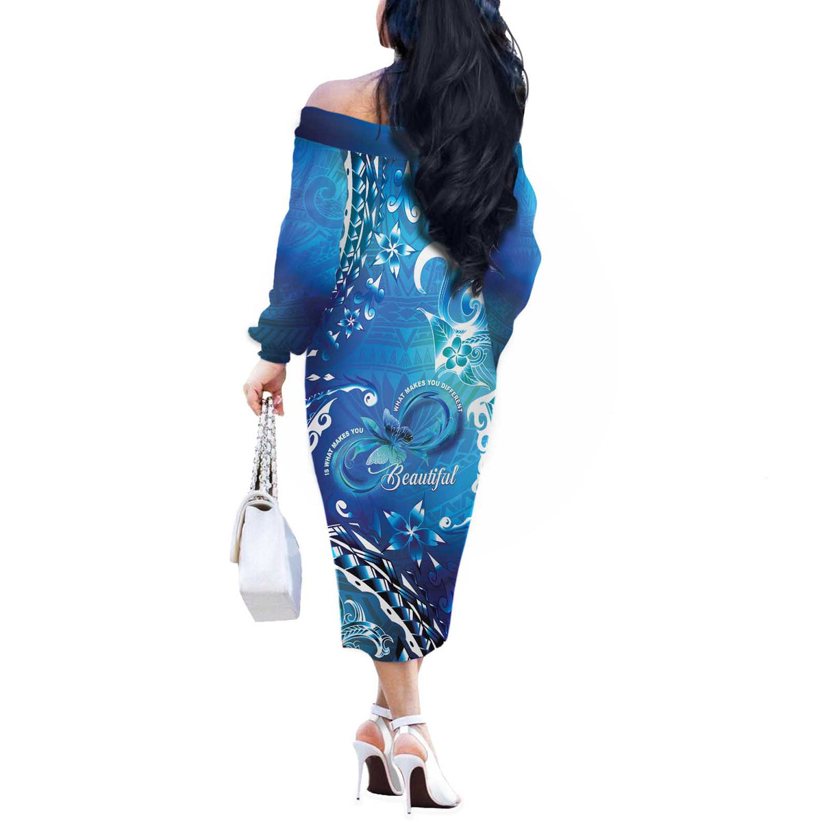 Polynesia Autism Awareness Off The Shoulder Long Sleeve Dress Be In Awe Of My 'Tism